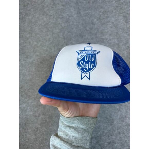 Vintage Heilemans Old Style Beer Mesh Back Trucker Hat Blue White Snapback Retro - Picture 1 of 5
